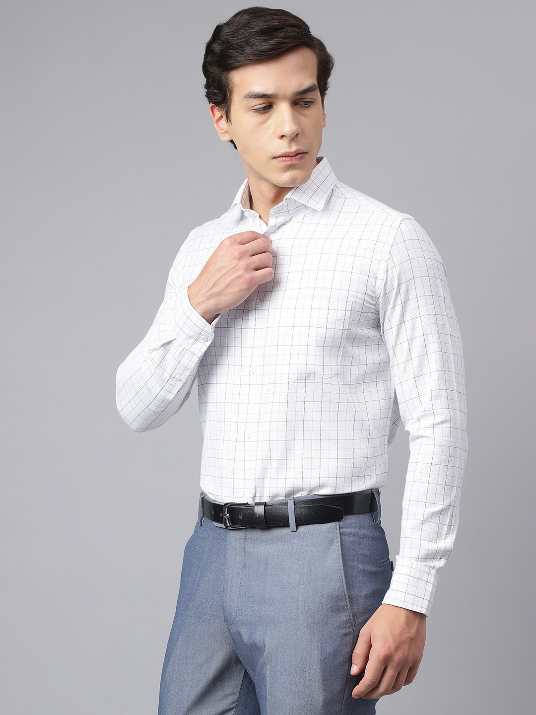 Men White Regular Fit Checkered Formal Shirt