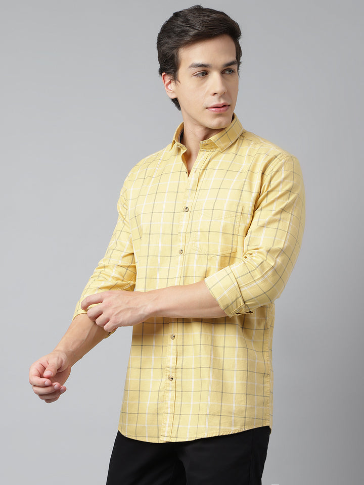 Men Yellow Standard Fit Checkered Casual Shirt