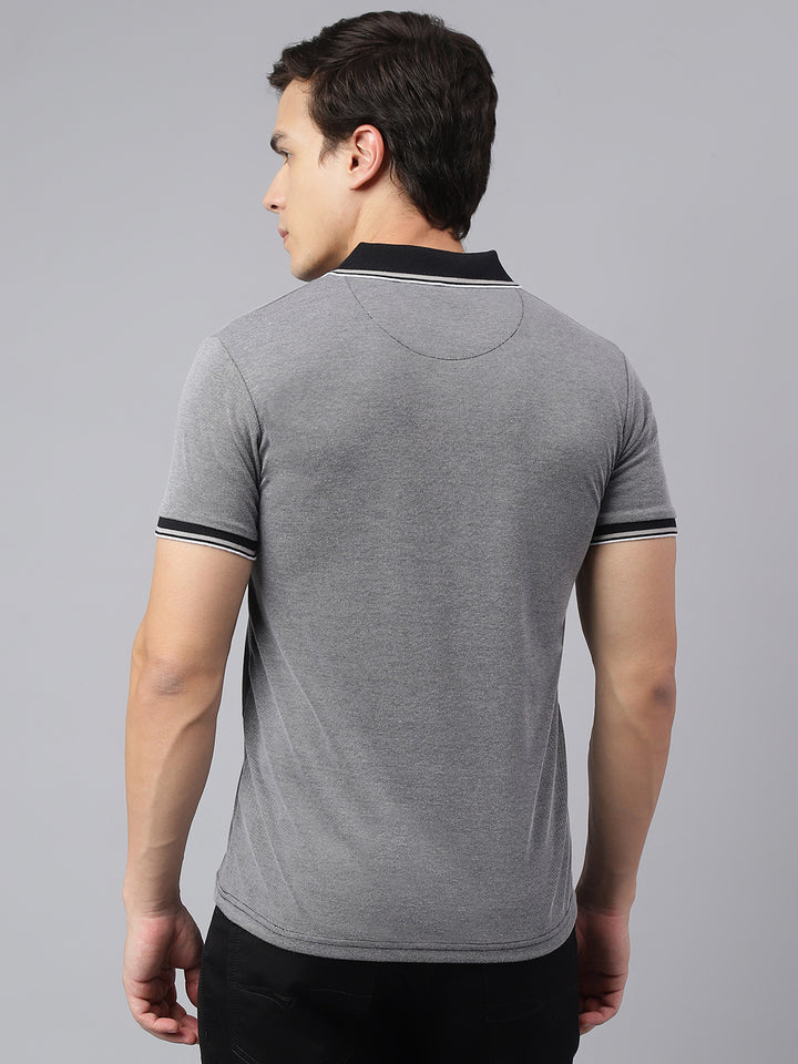 Men Black Regular Fit Solid Polo Neck Casual T-Shirt