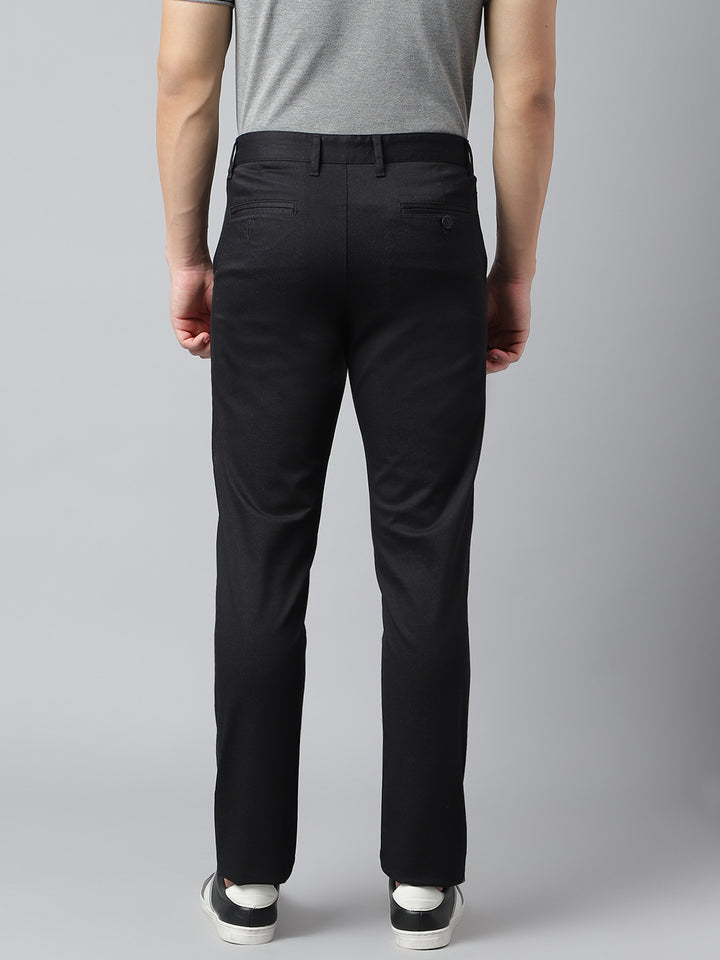 Men Black Slim Fit Mid Rise Solid Casual Trouser