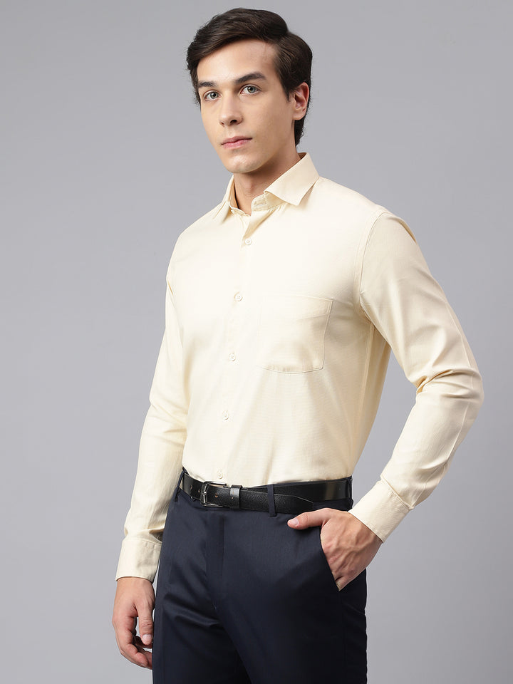 Men Dark Cream Regular Fit Solid Formal Shirt