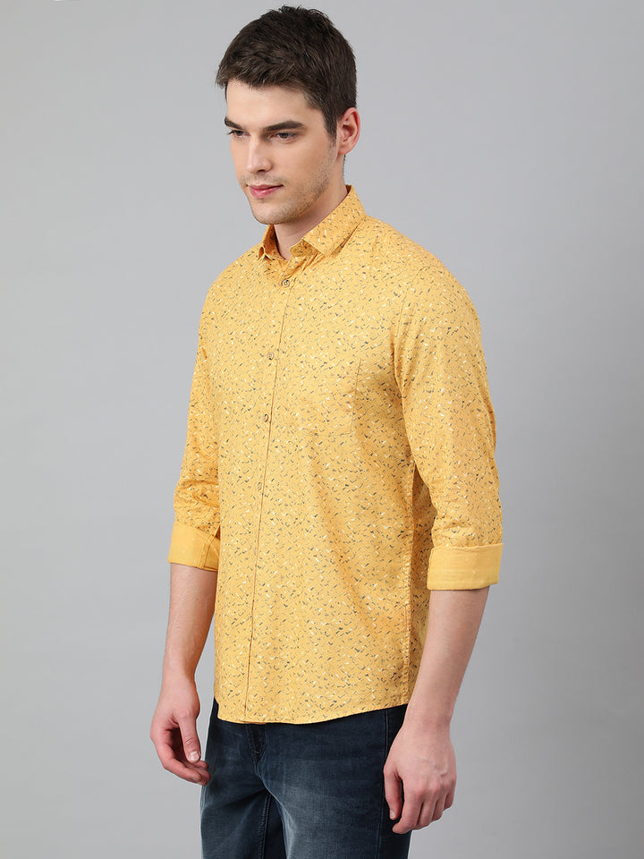 Men Yellow Standard Fit Printed Casual Shirt