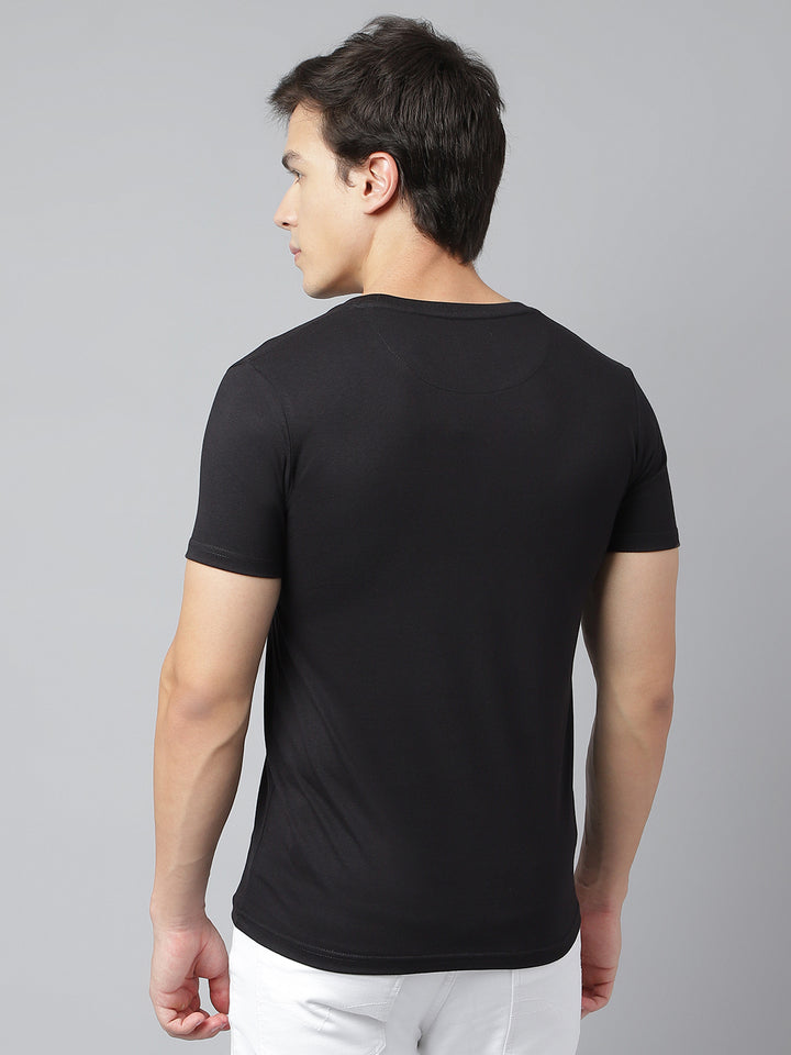 Men Black Regular Fit Printed Crew Neck Casual T-Shirt