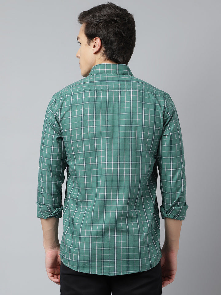 Men Green Standard Fit Checkered Casual Shirt