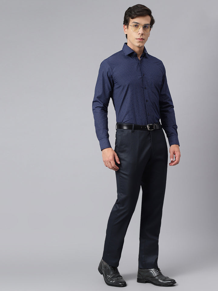 Men Navy Smart Fit Mid Rise Formal Trouser