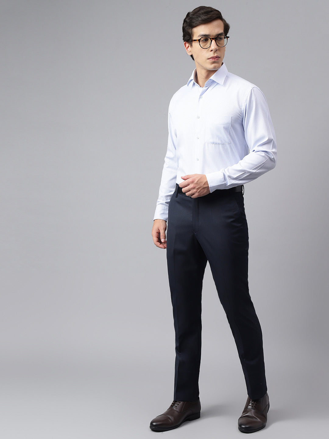 Men Navy Smart Fit Mid Rise Formal Trouser