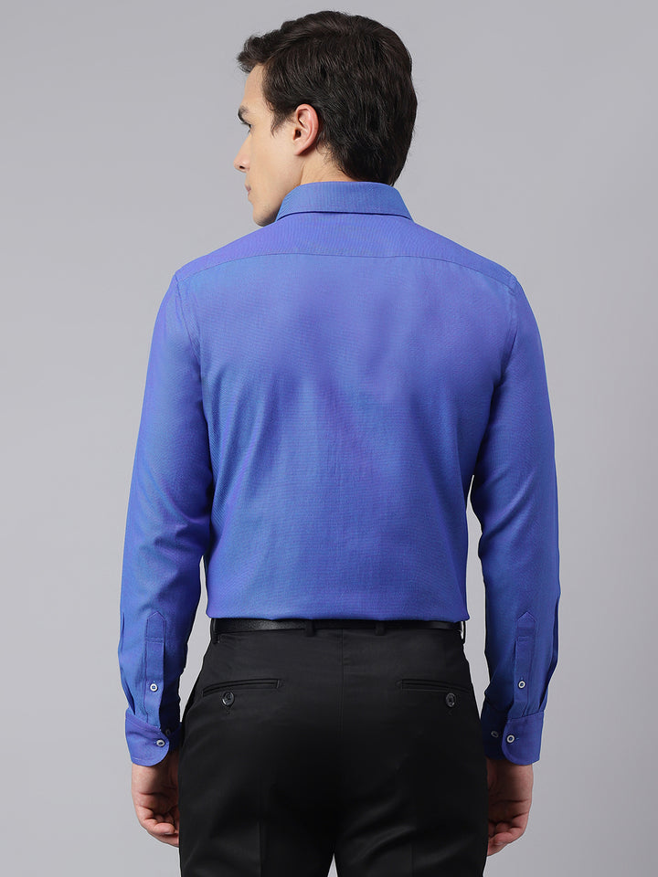 Men Royal Blue Standard Fit Solid Club Wear Shirt