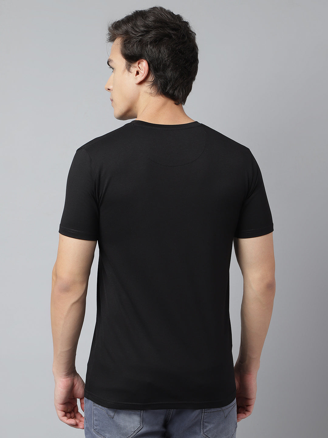 Men Black Regular Fit Printed Crew Neck Casual T-Shirt