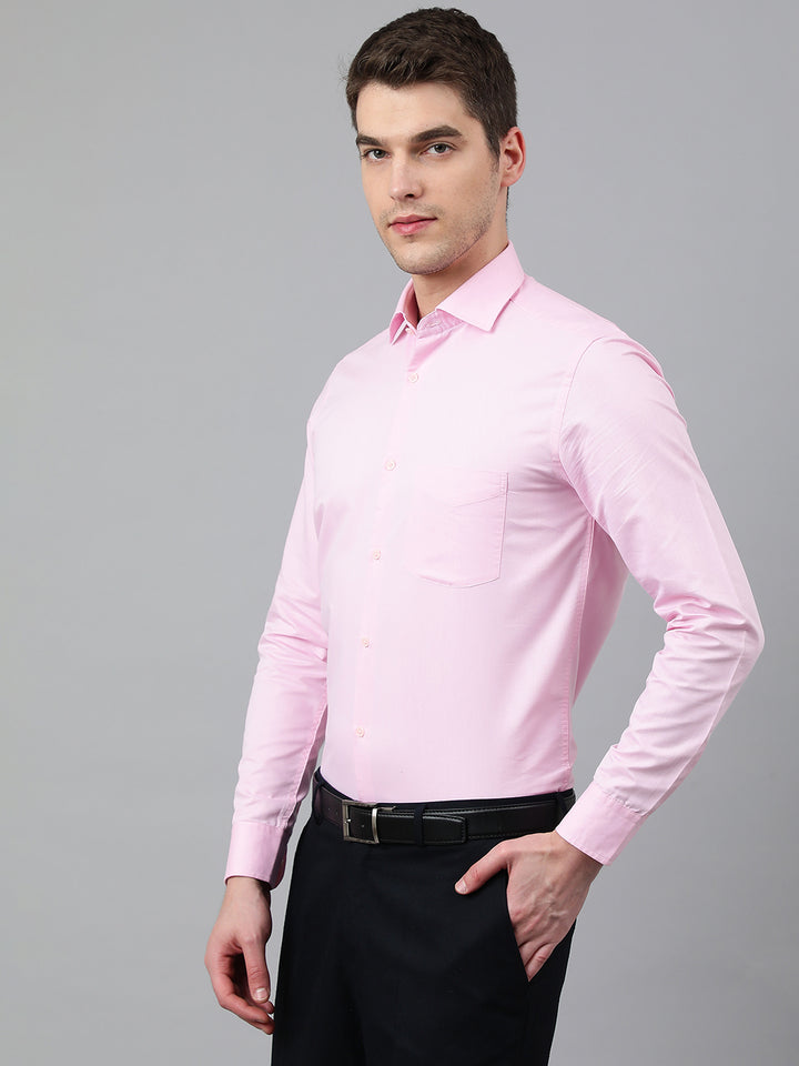 Men Pink Regular Fit Solid Formal Shirt