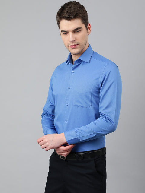 Men Blue Regular Fit Solid Formal Shirt