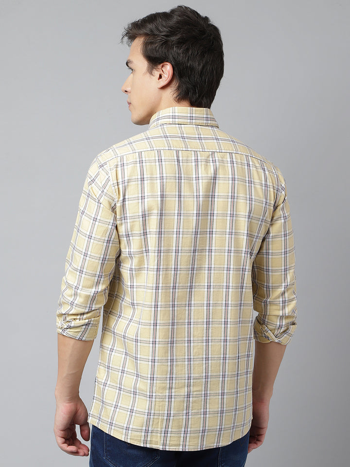 Men Mustard Standard Fit Checkered Casual Shirt