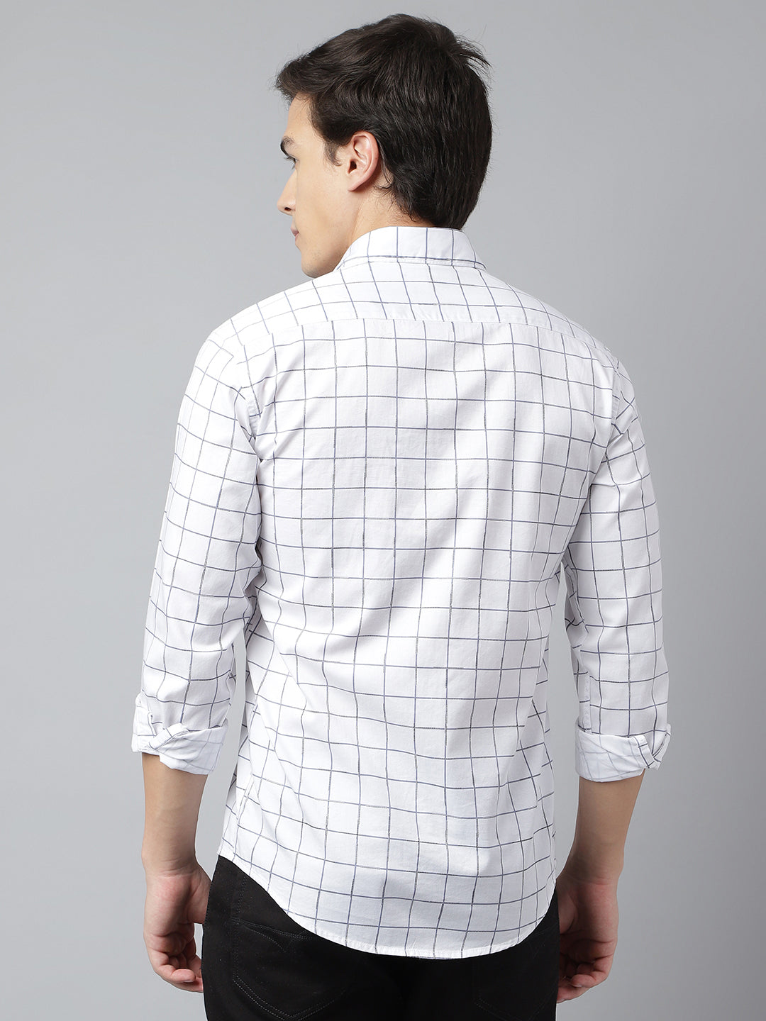 Men White Standard Fit Checkered Casual Shirt