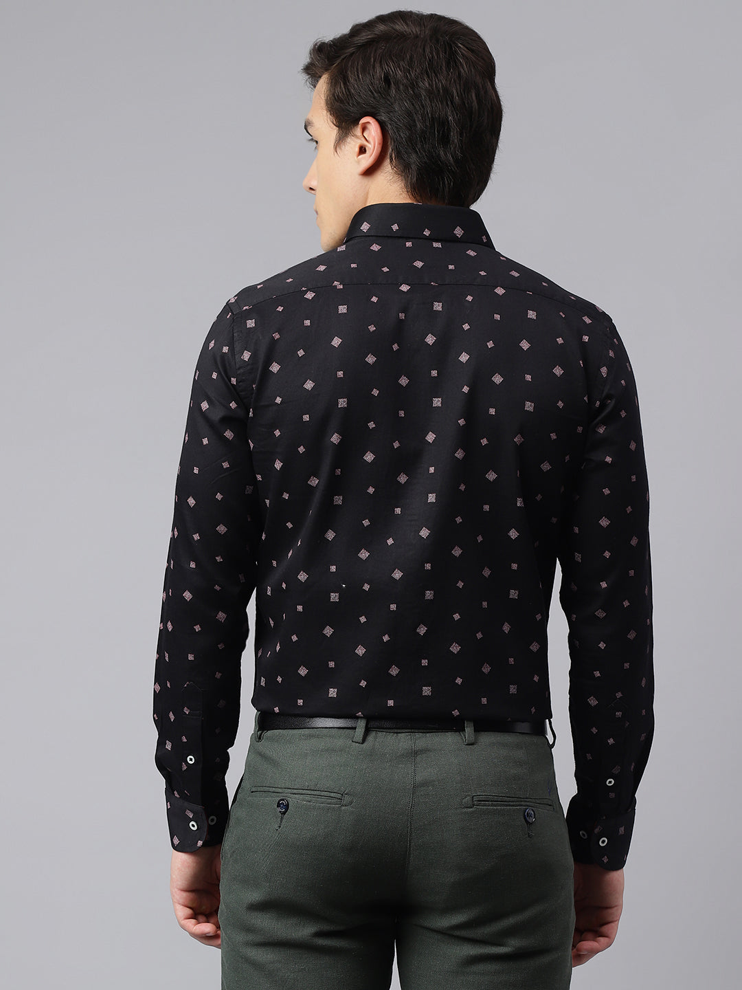 Men Black Standard Fit Printed Club Wear Shirt