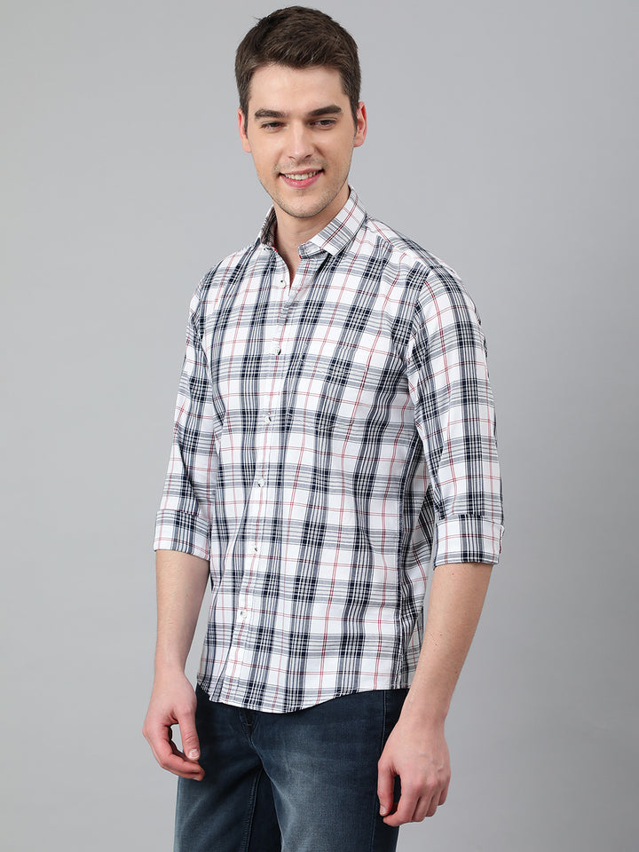 Men White Standard Fit Checkered Casual Shirt