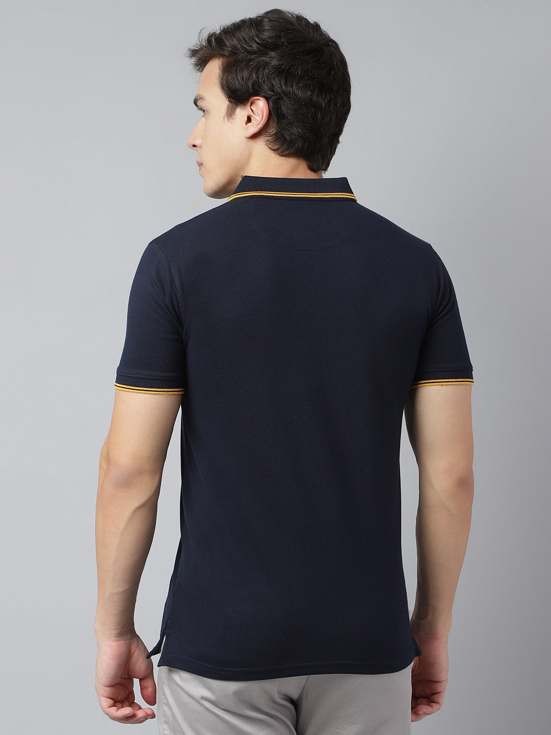 Men Navy Regular Fit Solid Polo Neck Casual T-Shirt