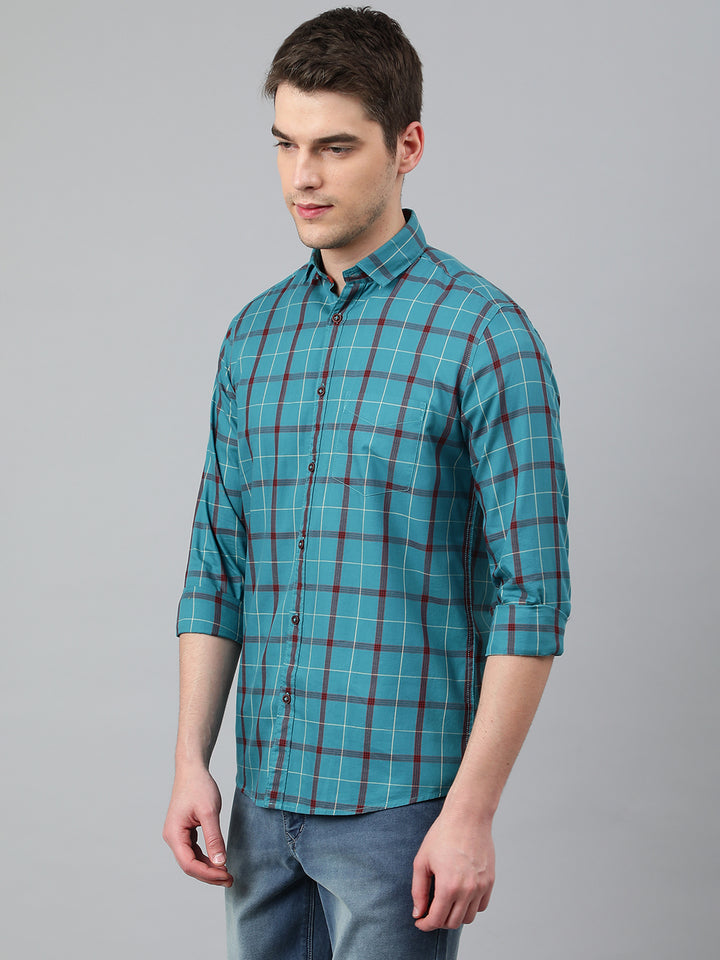 Men Teal Standard Fit Checkered Casual Shirt