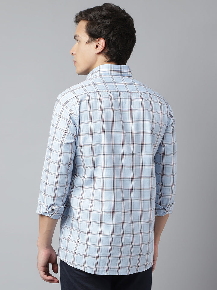 Men Ice Blue Standard Fit Checkered Casual Shirt