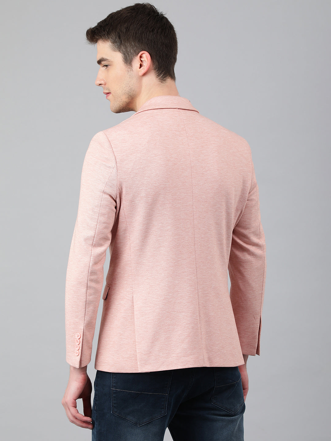 Men Peach Regular Fit Solid Notched Lapel Casual Blazer