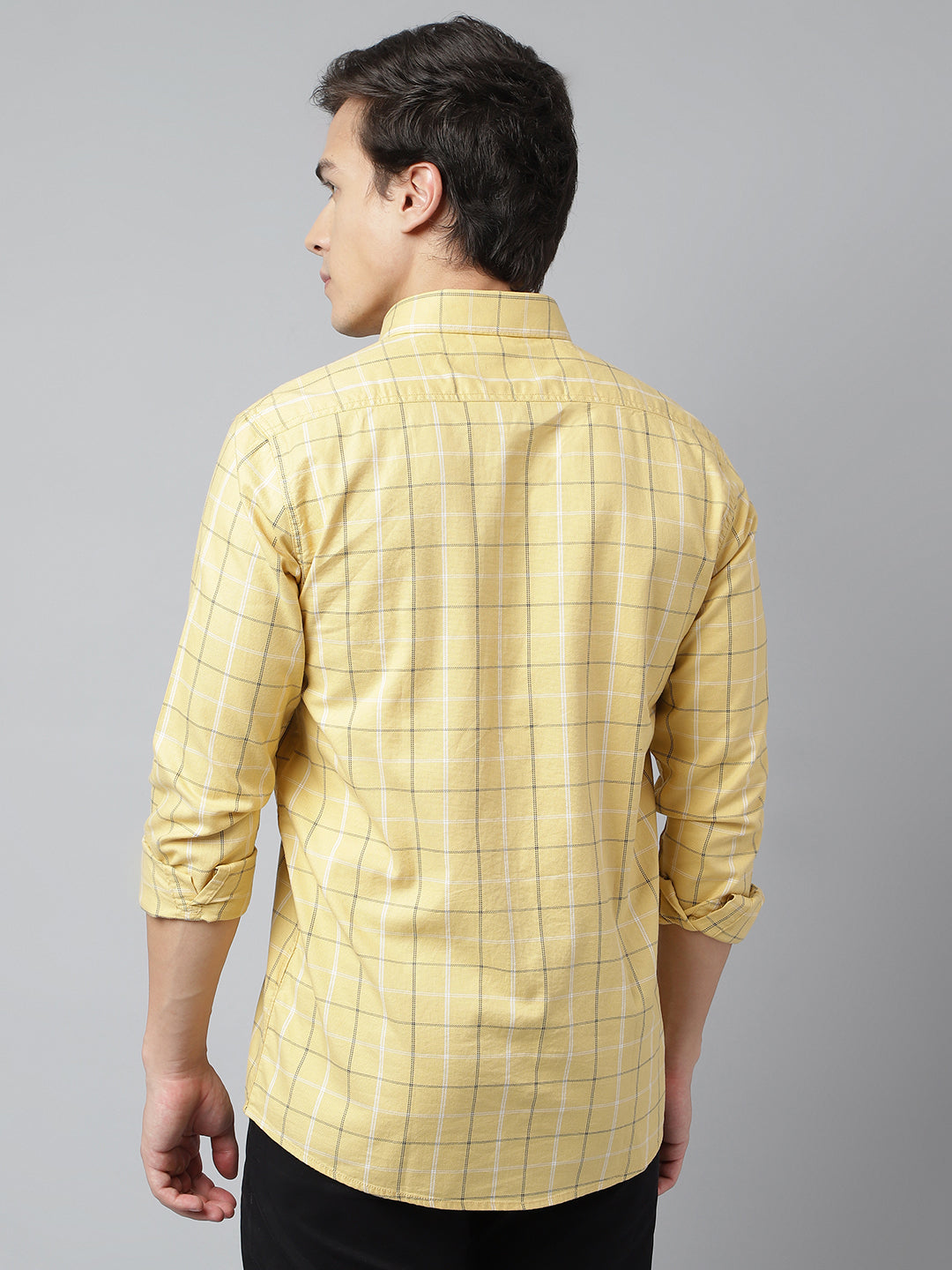 Men Yellow Standard Fit Checkered Casual Shirt