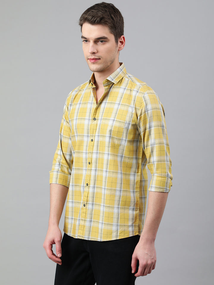 Men Khakhi Standard Fit Checkered Casual Shirt