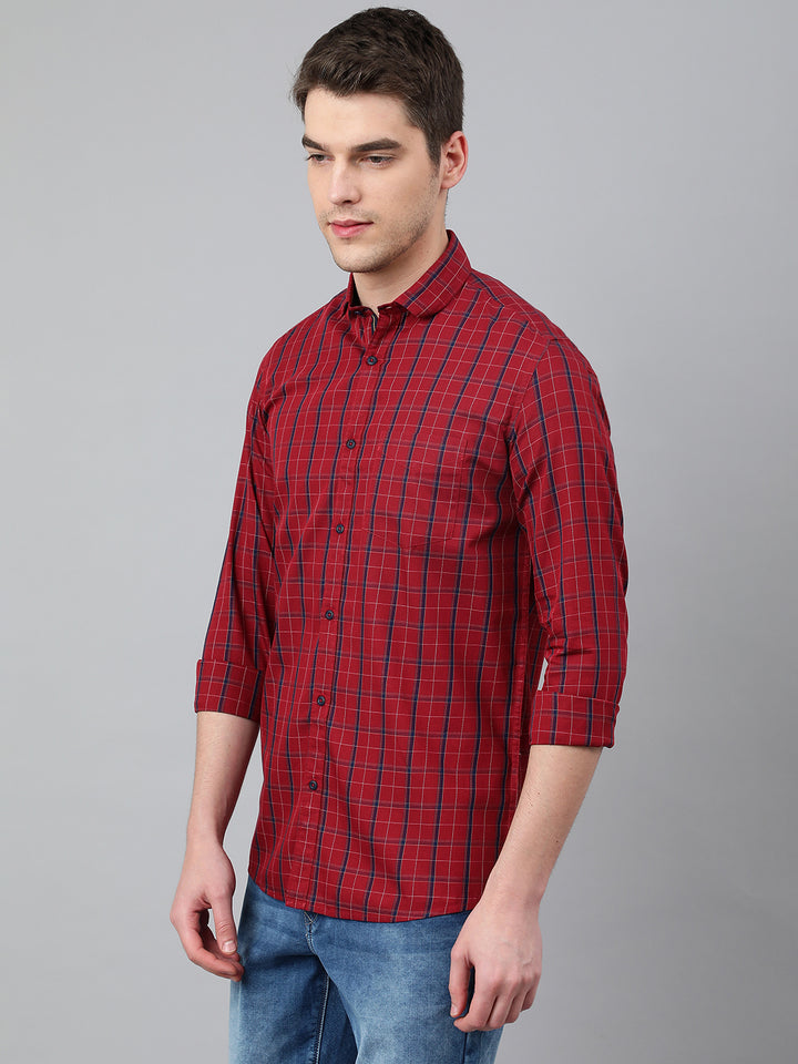 Men Maroon Standard Fit Checkered Casual Shirt