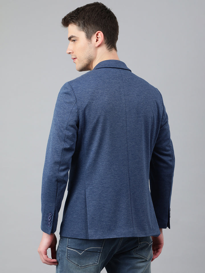 Men Blue Regular Fit Solid Notched Lapel Casual Blazer