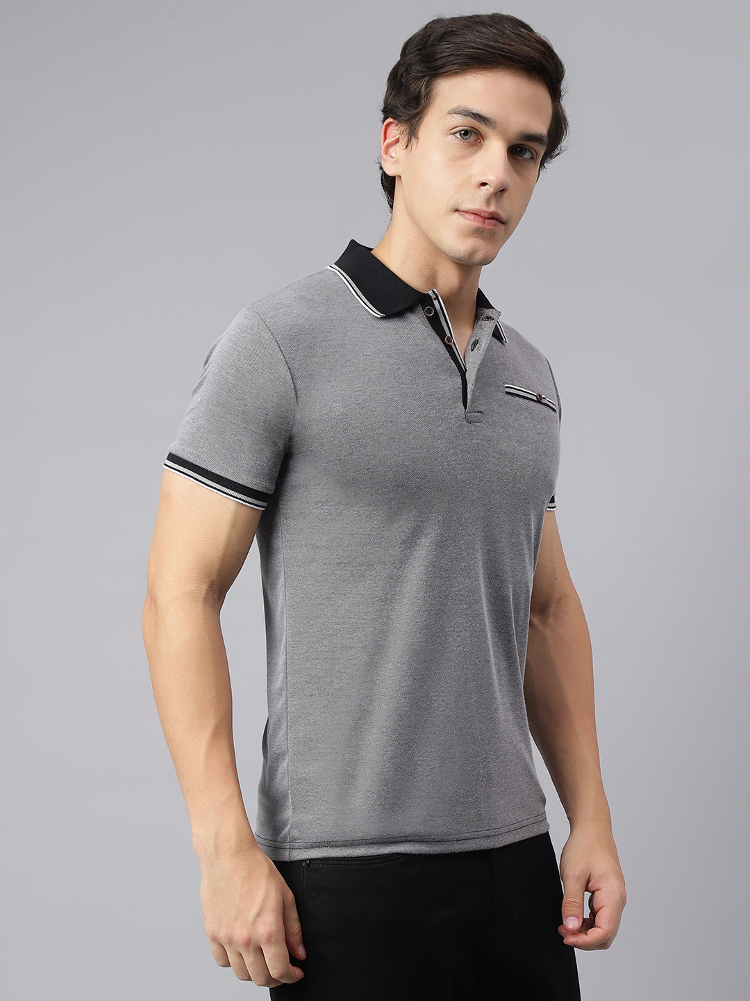 Men Black Regular Fit Solid Polo Neck Casual T-Shirt