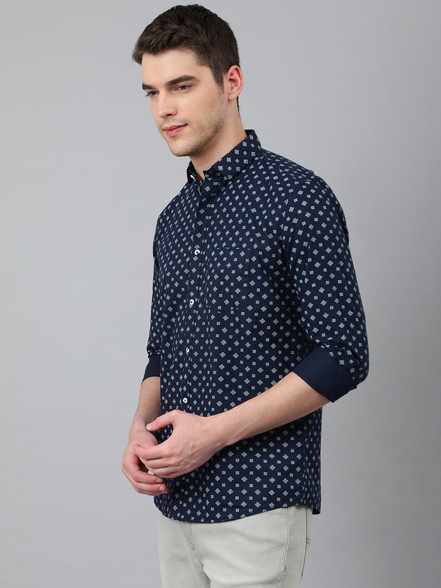 Men Navy Standard Fit Printed Casual Shirt