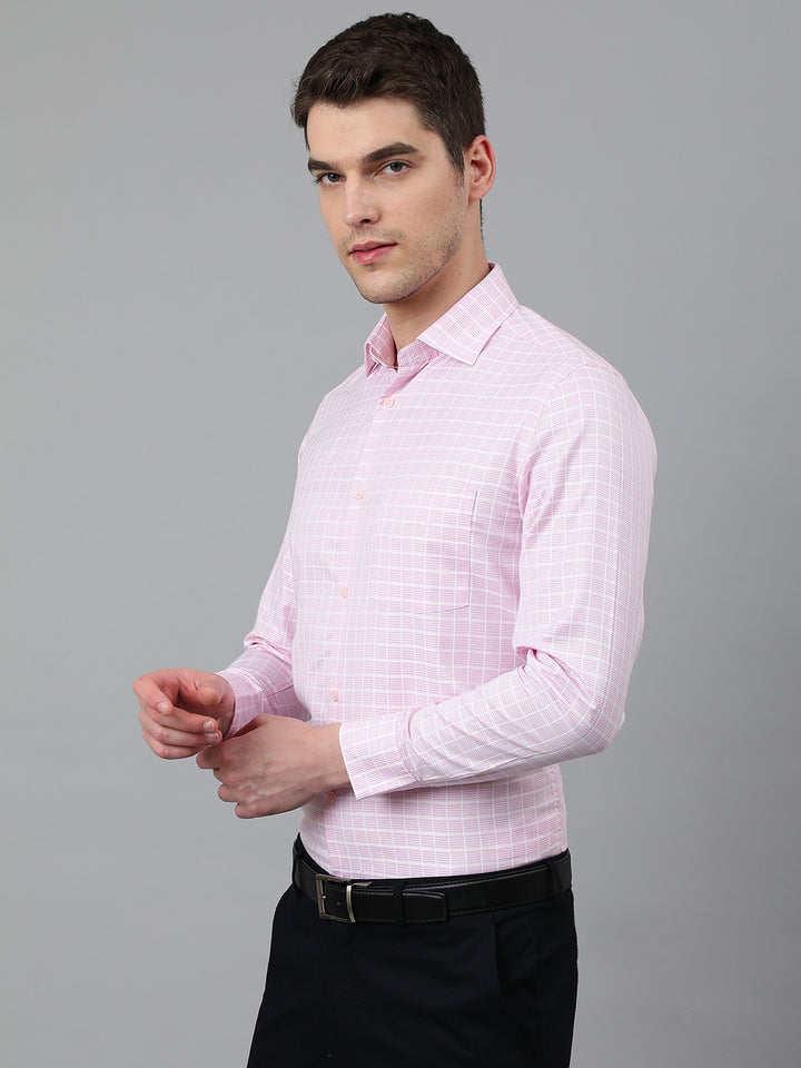 Men Pink Regular Fit Checkered Formal Shirt