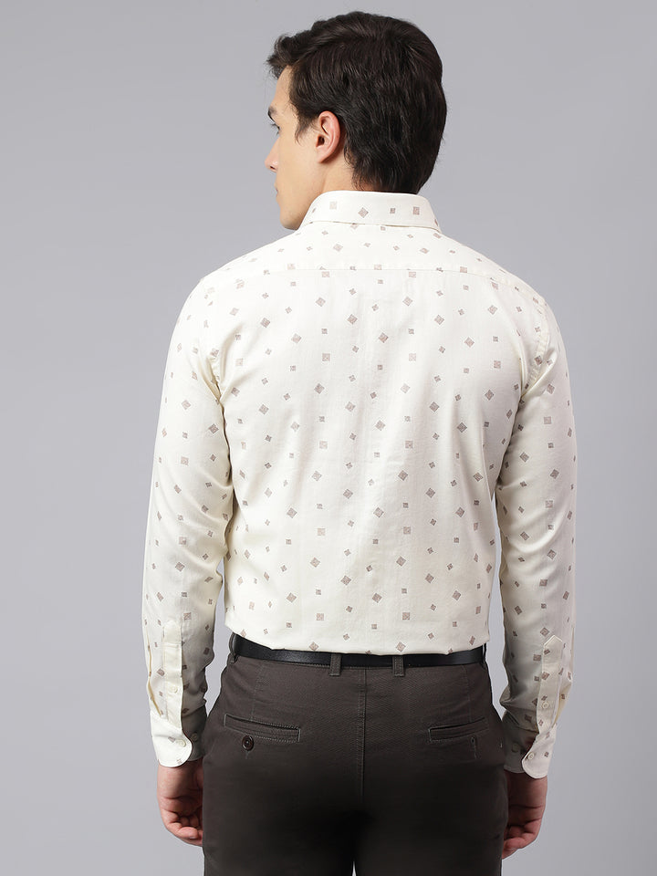 Men Cream Standard Fit Printed Club Wear Shirt