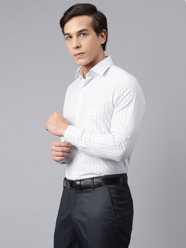 Men White Regular Fit Checkered Formal Shirt