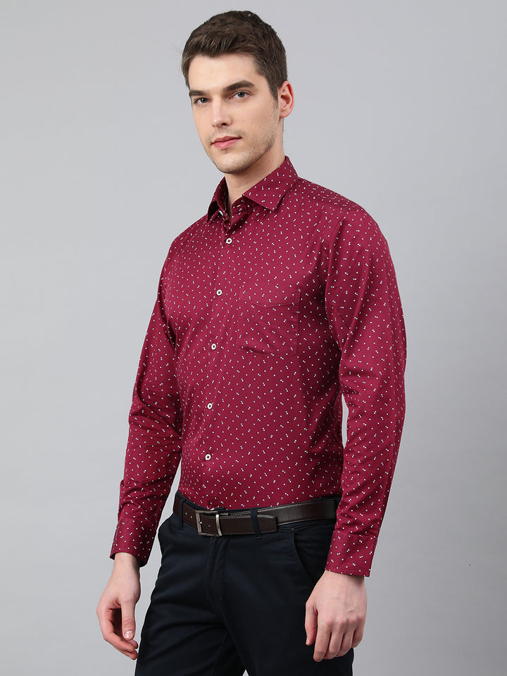 Men Wine Standard Fit Printed Club Wear Shirt