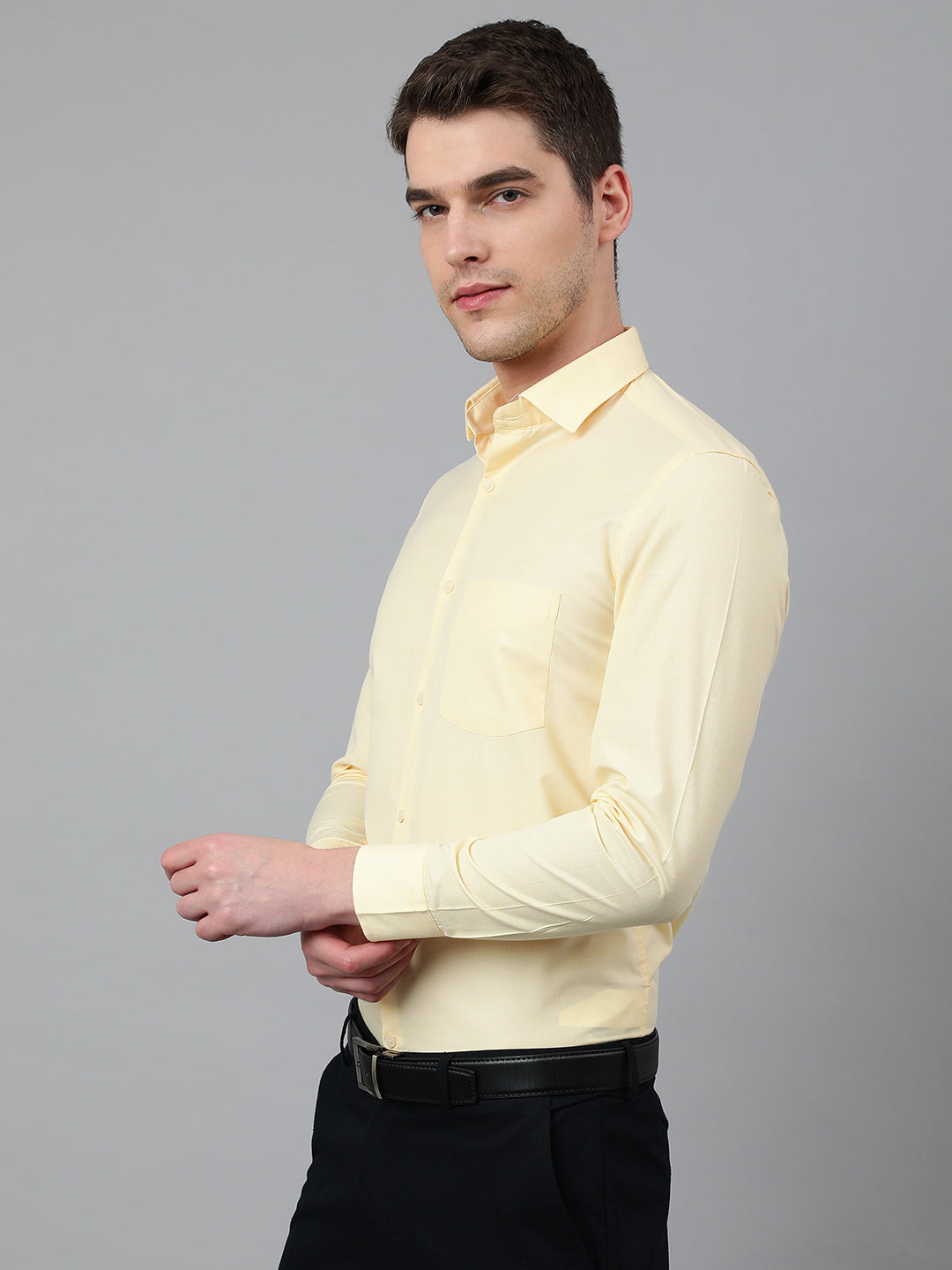 Men Yellow Regular Fit Solid Formal Shirt