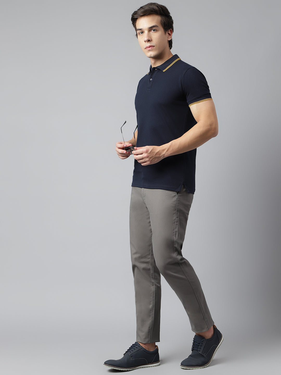 Men Cement Slim Fit Mid Rise Solid Casual Trouser