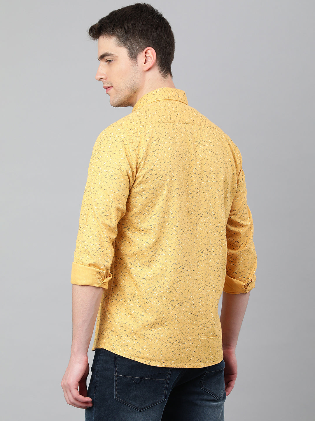 Men Yellow Standard Fit Printed Casual Shirt