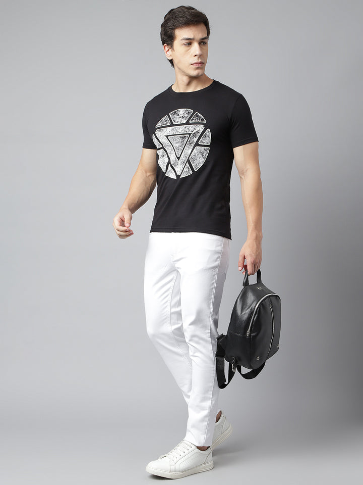 Men Black Regular Fit Printed Crew Neck Casual T-Shirt