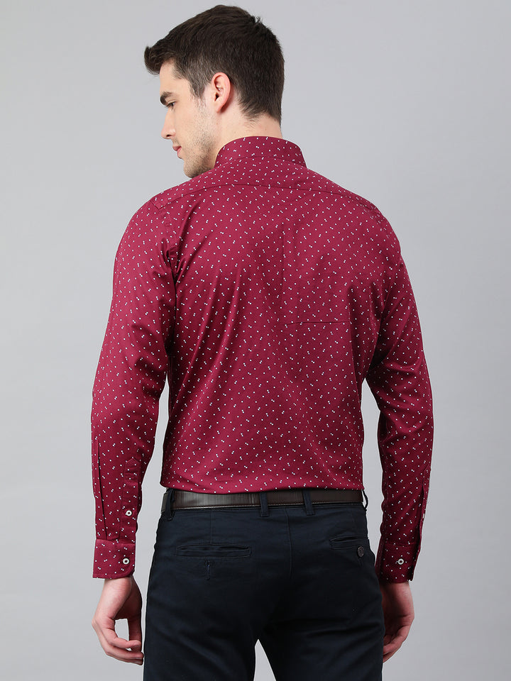 Men Wine Standard Fit Printed Club Wear Shirt