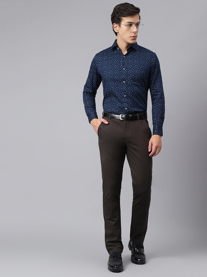 Men Navy Standard Fit Printed Club Wear Shirt