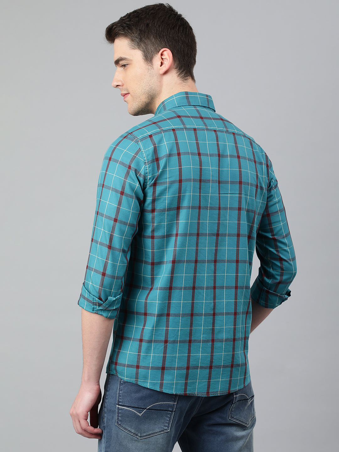 Men Teal Standard Fit Checkered Casual Shirt