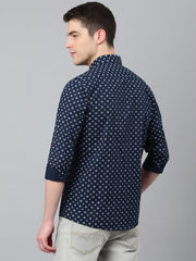 Men Navy Standard Fit Printed Casual Shirt