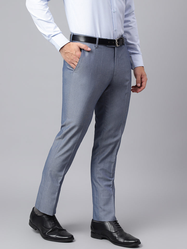 Men Blue Smart Fit Mid Rise Formal Trouser