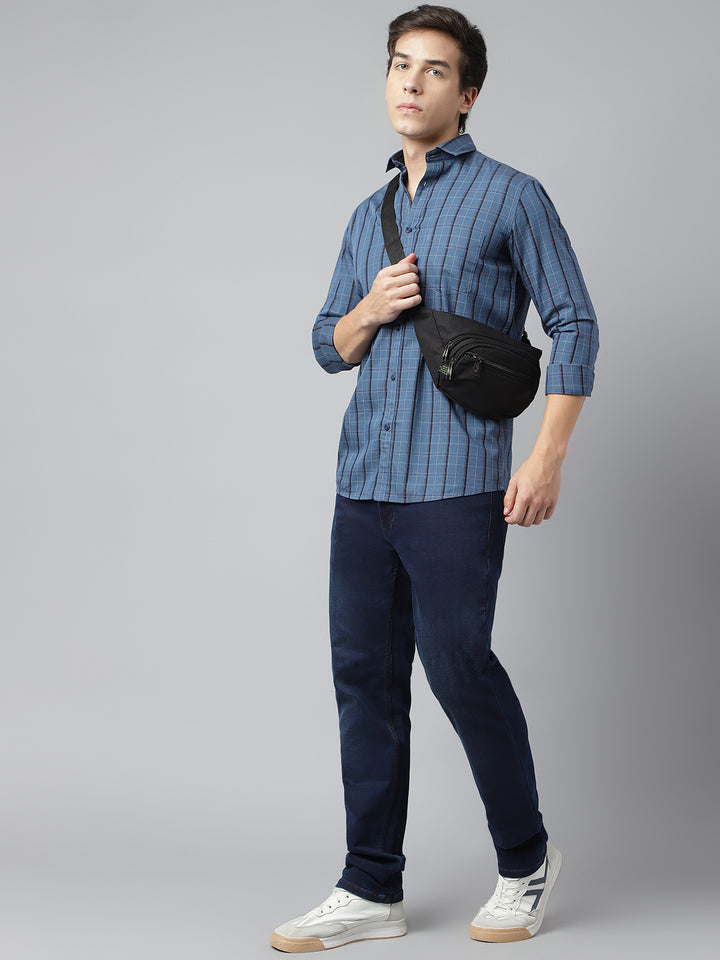 Men Blue Standard Fit Checkered Casual Shirt