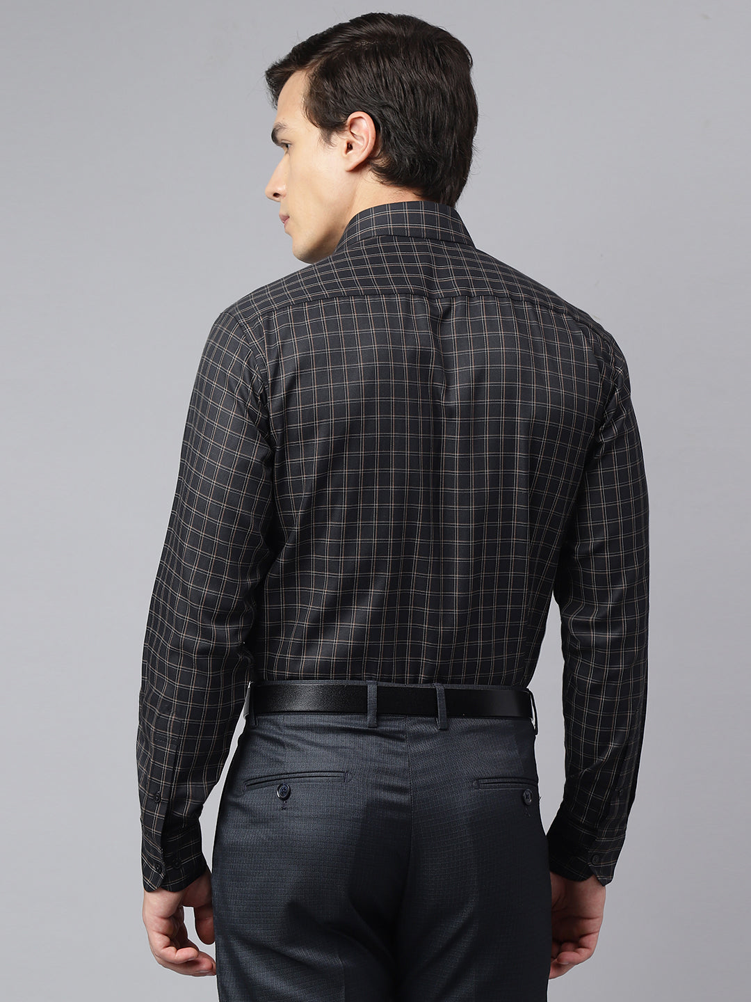 Men Black Regular Fit Checkered Formal Shirt