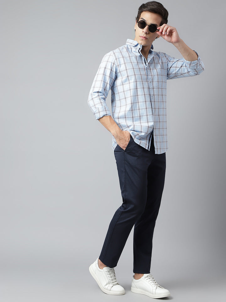 Men Ice Blue Standard Fit Checkered Casual Shirt