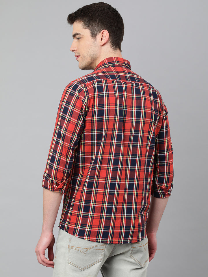 Men Red Standard Fit Checkered Casual Shirt