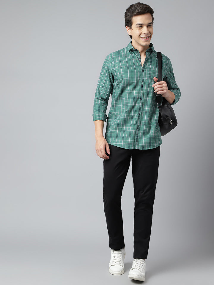 Men Green Standard Fit Checkered Casual Shirt