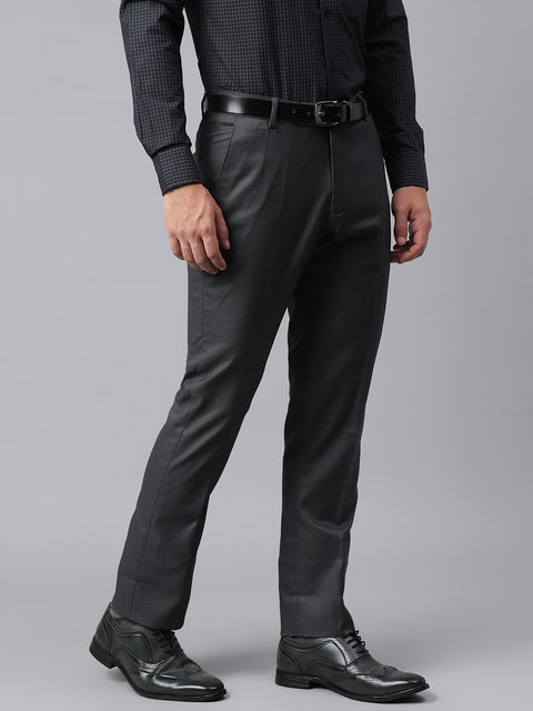 Men Dark Grey Smart Fit Mid Rise Formal Trouser