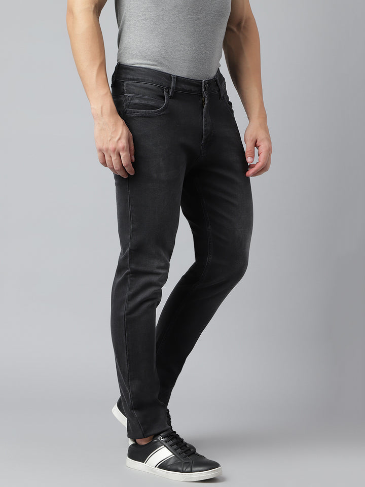 Men Smoke Grey Slim Fit Mid Rise Clean Look Stretchable Jeans