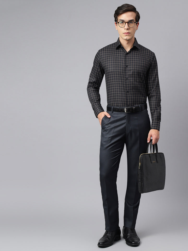 Men Black Regular Fit Checkered Formal Shirt