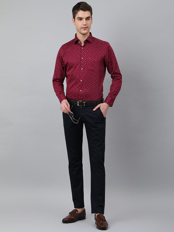 Men Wine Standard Fit Printed Club Wear Shirt